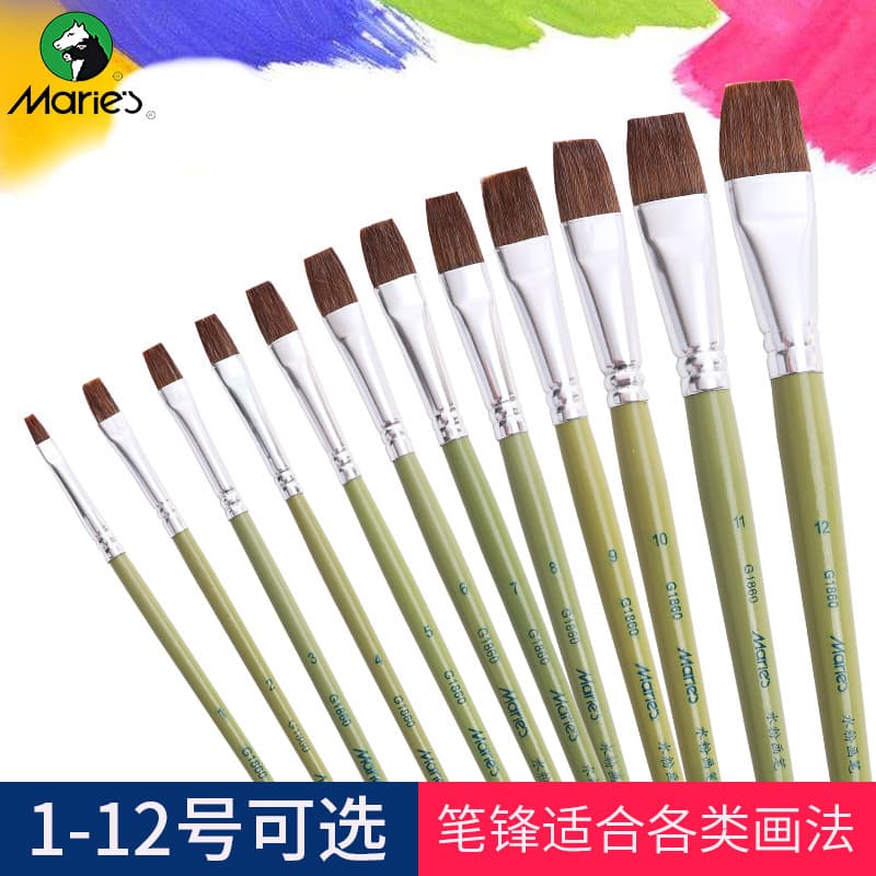 Marie's G1860 Weasel Hair Gouache Brush Flat Oil Paintbrush Acrylic Brush Set Row Brush Gouache Brush Set
