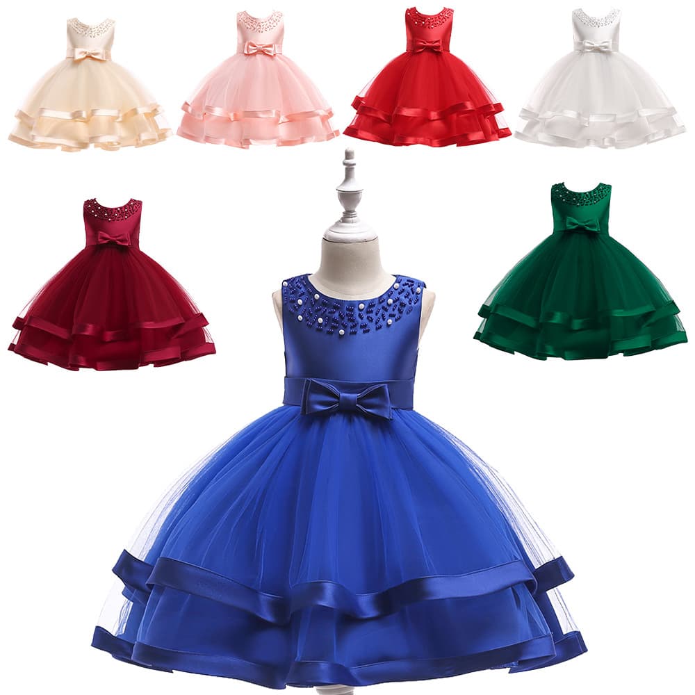 Girls New Wish Puff Skirt Beaded Performance Costume Mesh Children's Dress Subtle Shades Pink For Kids Party Outfits