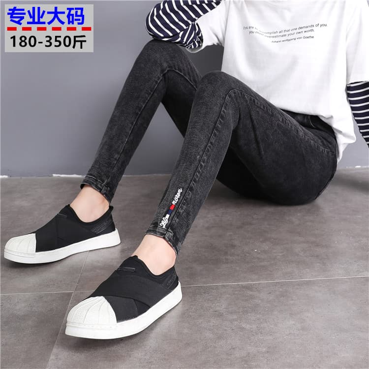 2020 Spring New Arrival Plus Size Women's Clothing, 350 lbs Elastic Embroidered High-Waisted Slim Fit Hip-Lifting Skinny Pants 8113
