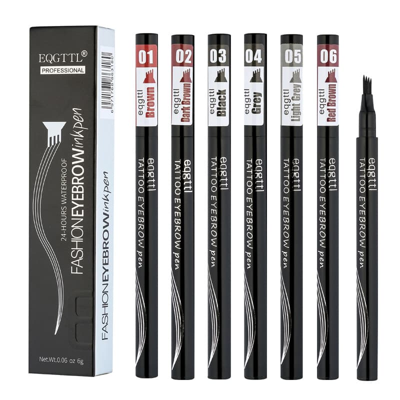 Cross-border Hot Selling 4-Tip Eyebrow Pen Waterproof Sweatproof Non-fading Black Brown Liquid Eyebrow Pen 4-Fork Eyebrow Pen Wholesale
