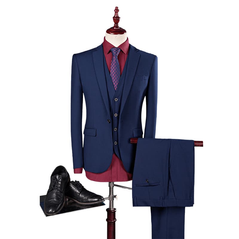 Factory Direct Sales 2026 Spring Autumn Foreign Trade Solid Color Three-Piece Suit for Men, Korean Style Slim Fit Casual Groom Suit Set