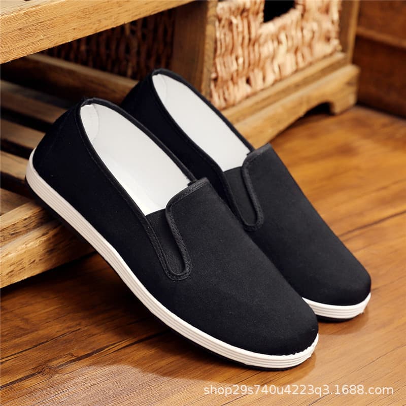 Men's Old Beijing Cloth Shoes Flat Single Shoes Black Work Dad Hotel Labor Protection Slip-on Work