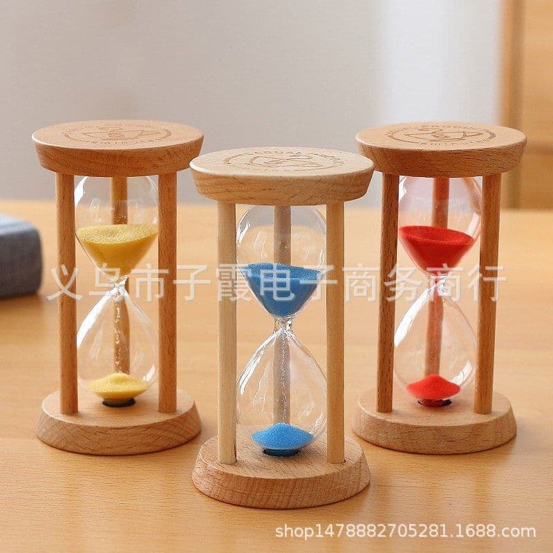Wholesale hourglasses, 30-minute wooden three-column round hourglasses, creative timekeeping glass hourglass ornaments.