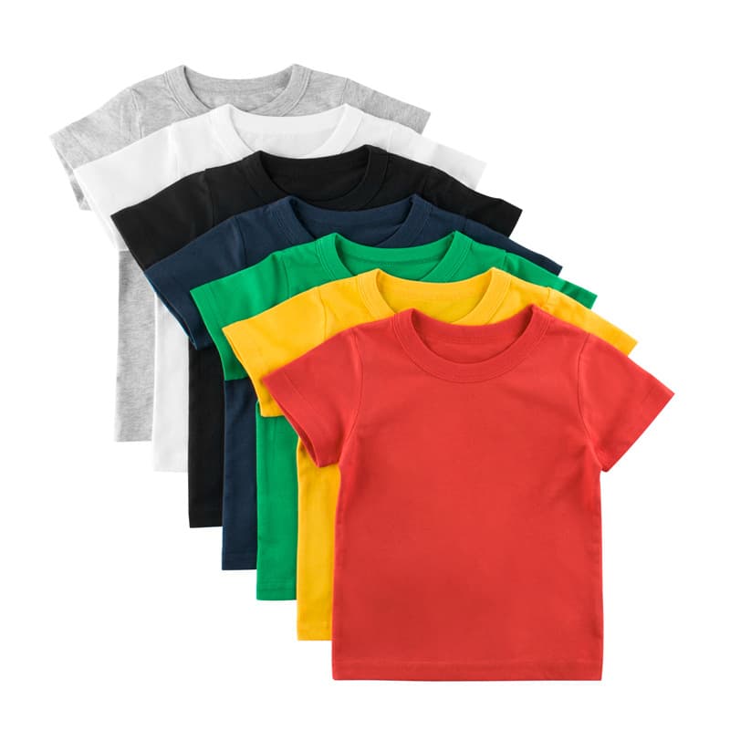27kids children's clothing summer 2025 style short-sleeved T-shirt, Korean style, solid color, no pattern children's clothing