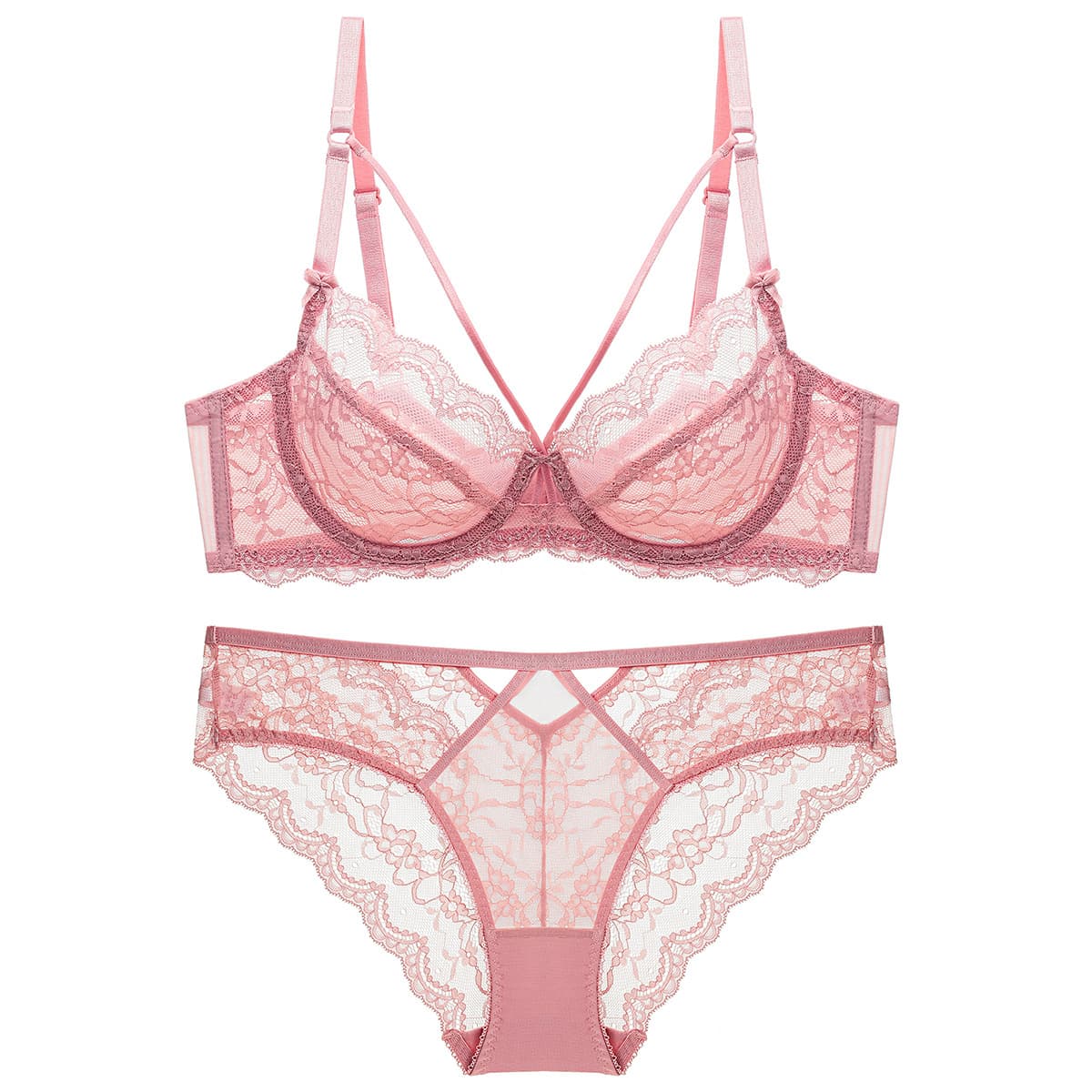 Sexy Lace Ultra-Thin Non-Padded See-Through Bra Women's Underwear Large Bust Minimizer Bra Set