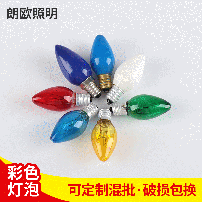 C7 Colored Candle Bulb Pointed E14 Tip Decorative Bulb Colored Festival Bulb