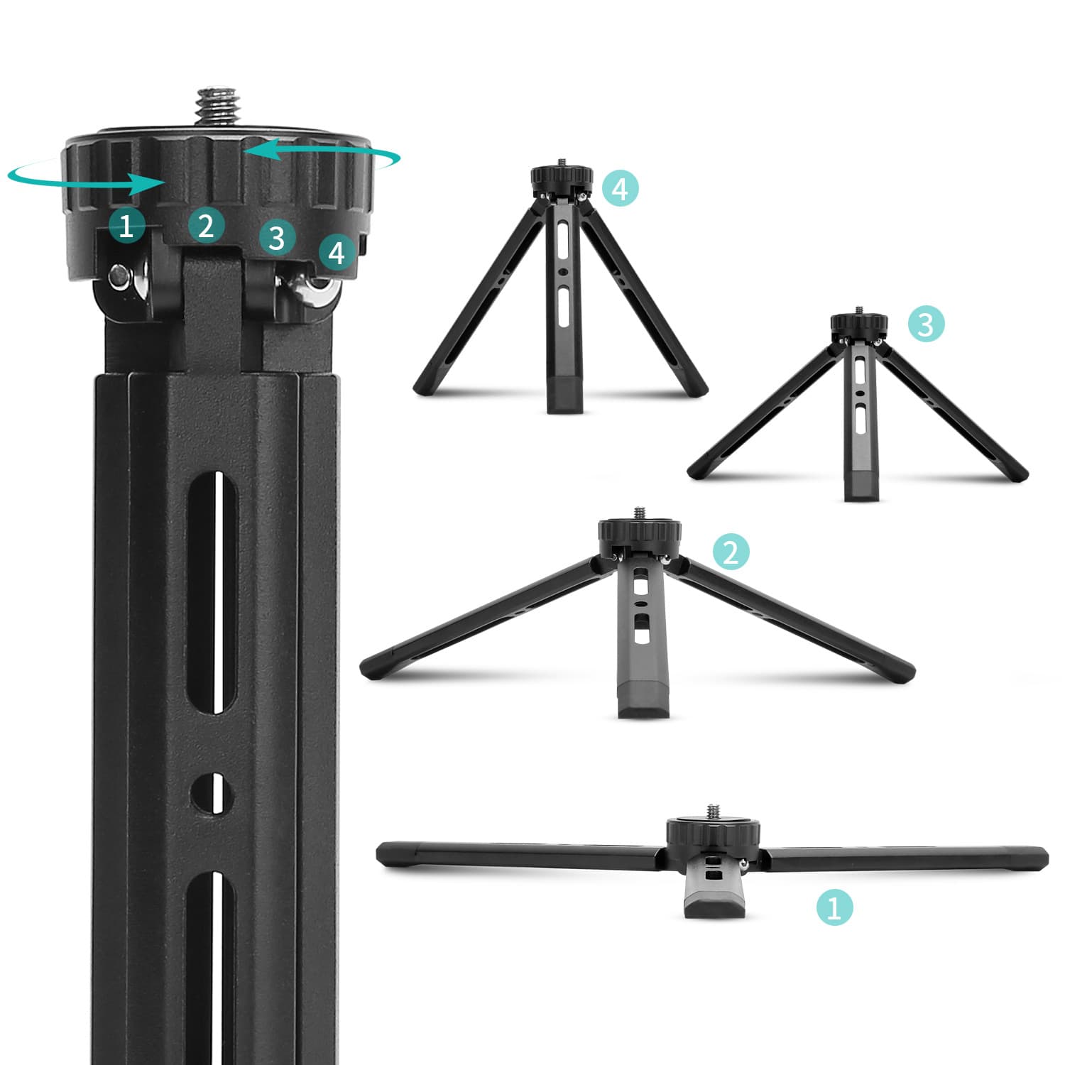 Zhiying All-Metal Mini Desktop Tripod with 4 Adjustable Levels for Camera Photography and Projector Stand