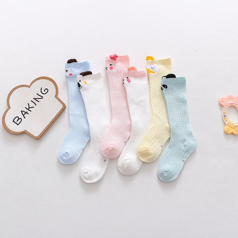 Children's All-Cotton Summer Mesh Socks Thin Cartoon Baby Mosquito-Repellent Net Socks Infant Breathable Long Socks Wholesale