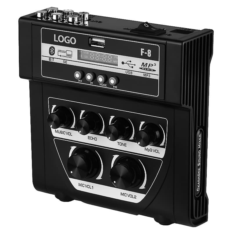 F-8 Reverb Mixer Plastic Rechargeable Power Bank Powered Bluetooth Small Mixer Audio Console