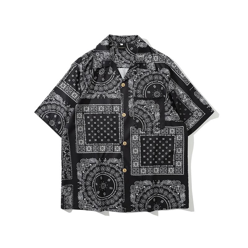 Vintage Ethnic Floral Print Shirt Loose-fit Casual Trendy Men's Shirt Pecan Flower Design Versatile Half-sleeve Jacket