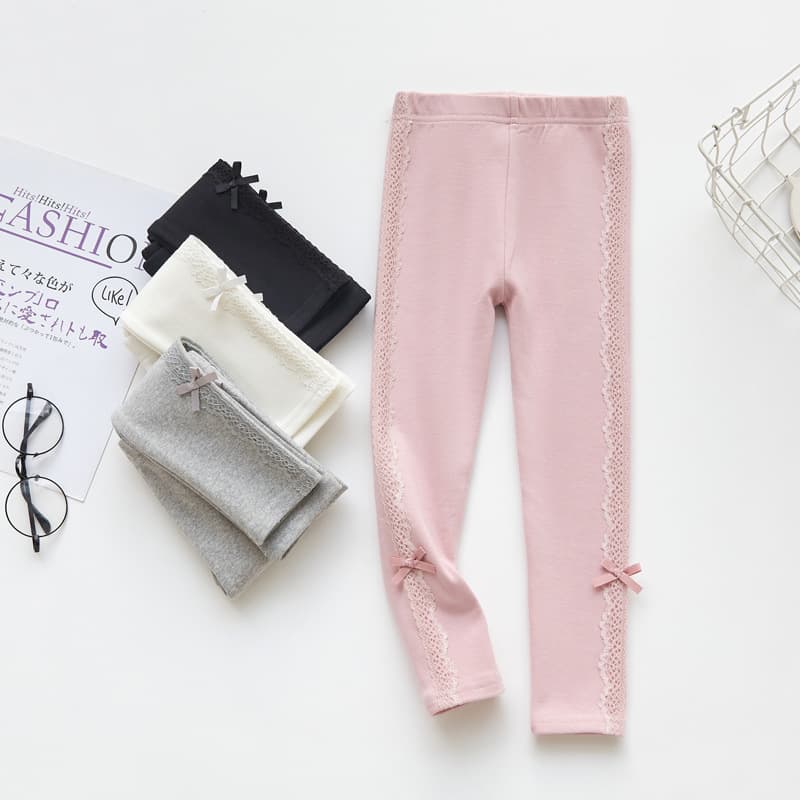 Spring Autumn Girls Leggings Korean Lace Bow Girl Pants Cotton Children Leggings