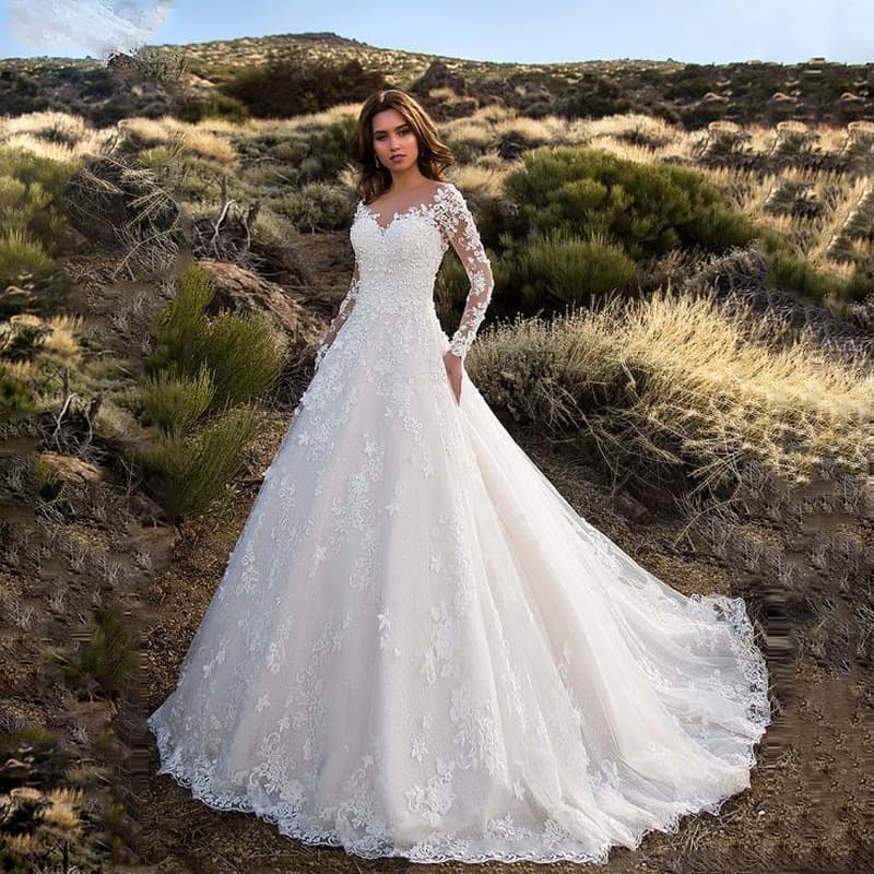 2025 Summer New European and American Women's Amazon Long Sleeve Off-Shoulder Wedding Dress Gown 8801