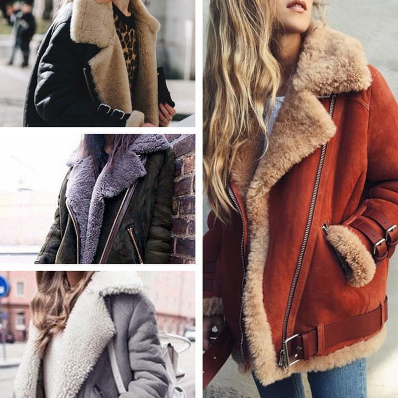 Cross-border In-stock Women's Amazon Motorcycle Suede Shearling Jacket Women's Fur Cotton Coat Women's Cotton Padded Jacket