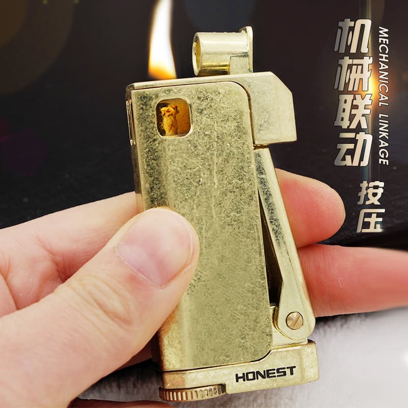 [Zhu Rong] Baicheng Cold Front Mechanical Linkage Press-Type Kerosene Lighter, Detachable Automatic Retro Vintage World War I Style