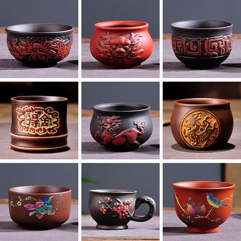 Various Purple Clay Tea Tasting Cups: Plum Blossom Cup, Pu'er Cup, General Cup, Bronze Cup, Wide-Rim Cup, Master Cup, Gongfu Tea Cup