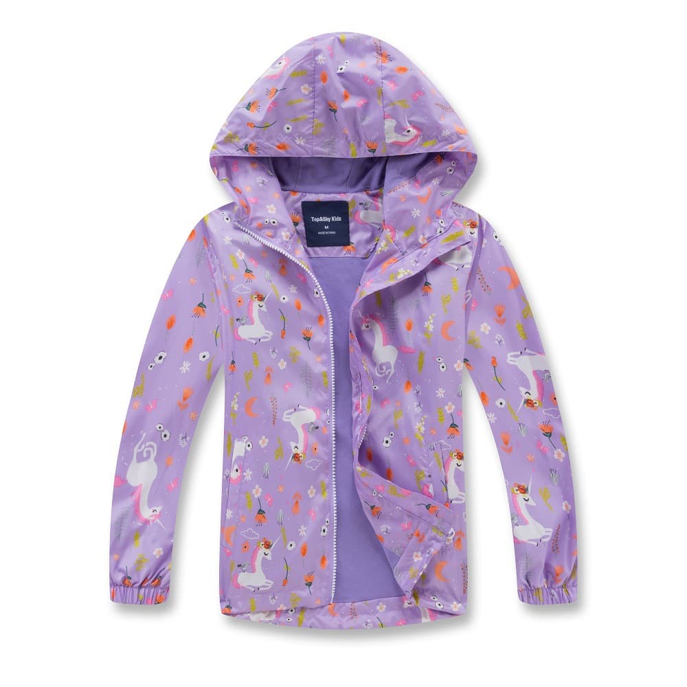 2020 Spring New Girls' Big Kids Waterproof Breathable Outdoor Windbreaker Jacket, Lightweight Printed Sun Protection Coat
