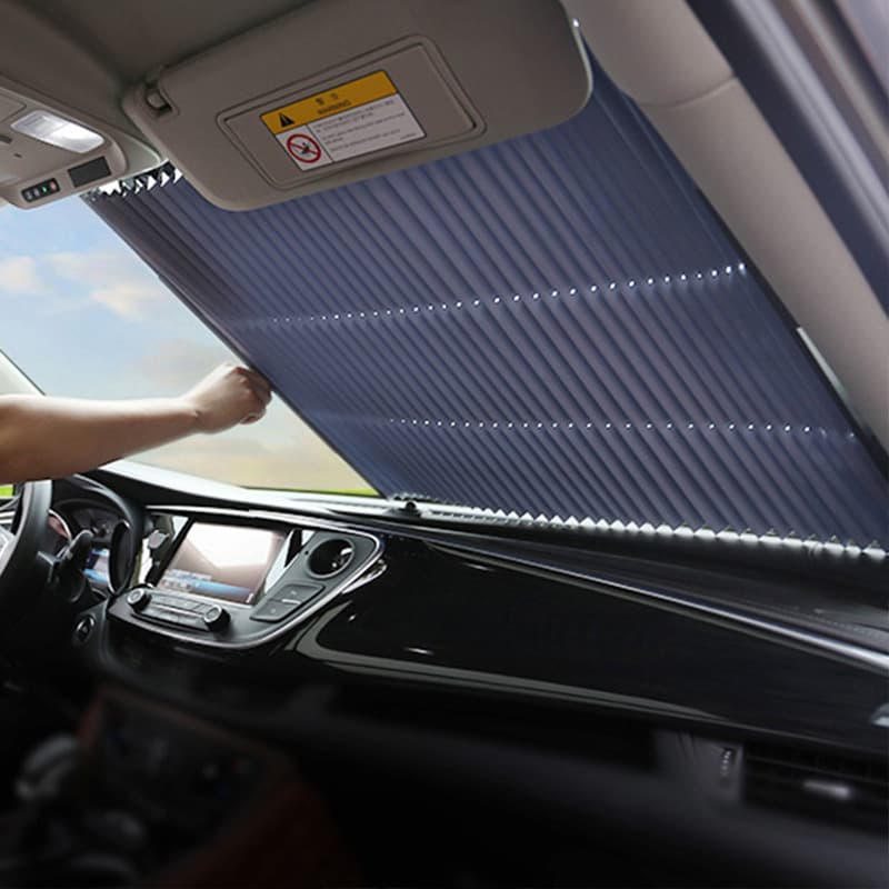 Car Sun Shade Interior Sun Protection Heat Insulation Auto Retractable Sun Visor Front Windshield Shade Window Sun Curtain