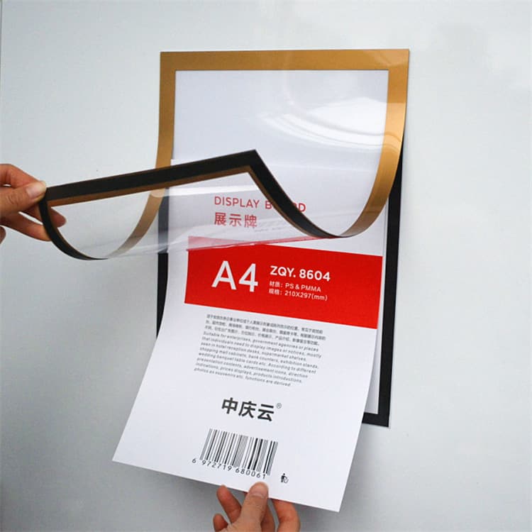 A4 magnetic sticker cards, K-style magnetic seal display boards, A5 transparent card sleeves, and A3 business license transparent magnetic card covers.
