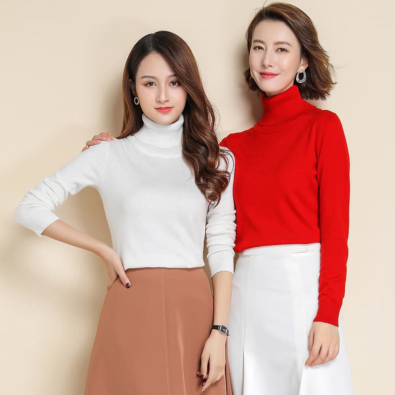 Factory wholesale women's high-neck pullover short style autumn and winter plus size loose knit base layer wool sweater