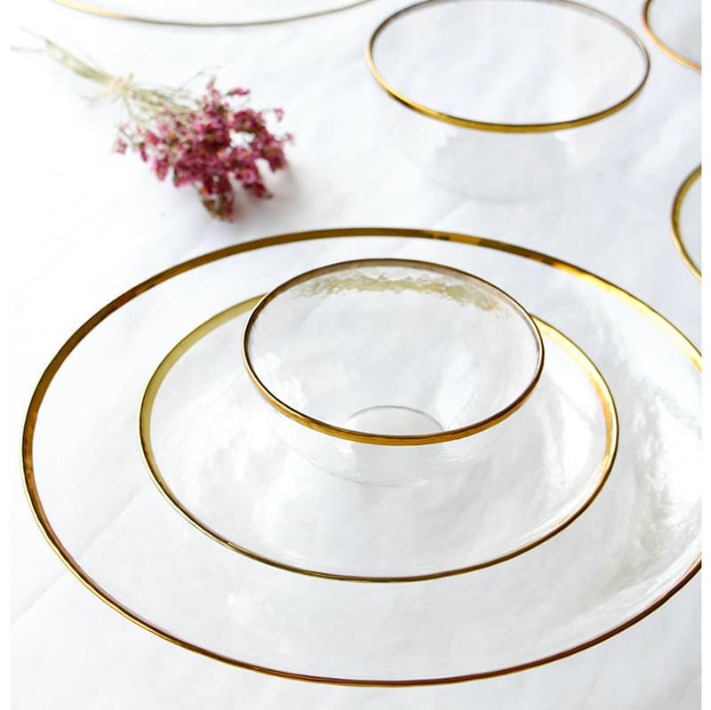 Nordic Style Gold Rim Glass Dinner Plate Steak Plate Creative Tray Fruit Plate Salad Plate Set