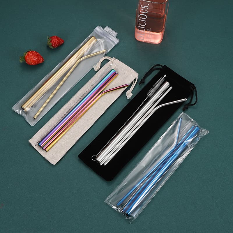 Food-Grade 304 Stainless Steel Straws, Titanium-Plated Colored Metal Straws Creative Beverage Milk Tea Straw Set