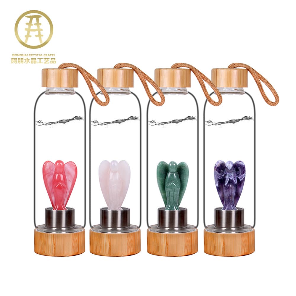 Natural crystal semi-precious stone 3-inch engraved angel aquarium decorative energy glass tea cup sports water bottle