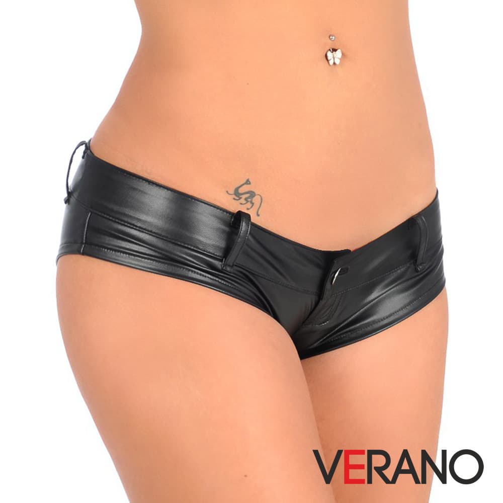 European and American low-rise faux leather women's panties, PU button, women's triangle panties, belt design, sexy women's underwear