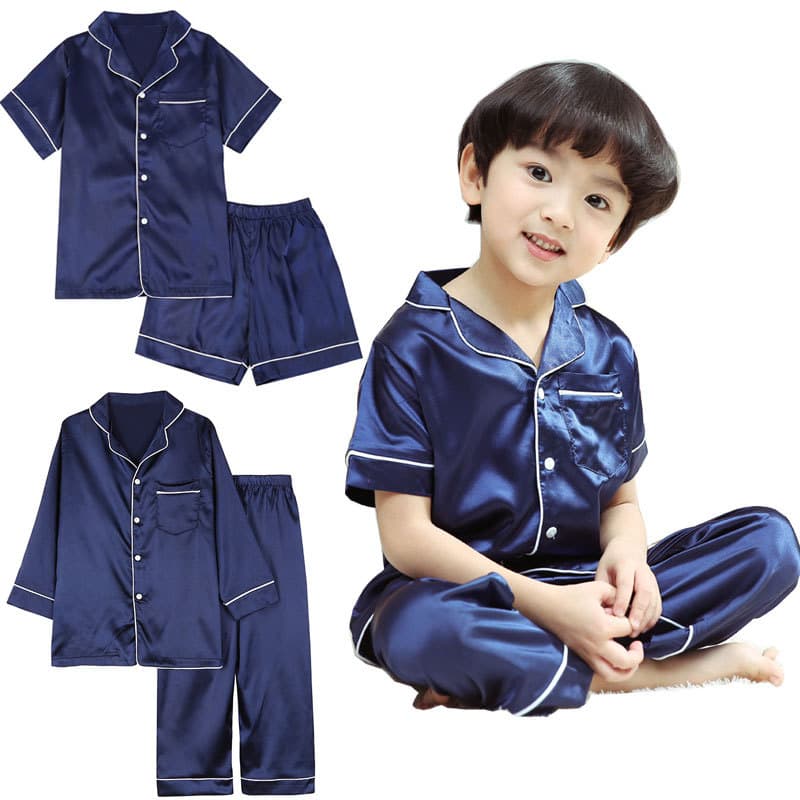Boys' Pajamas Set for Spring and Autumn, Baby Homewear, Ice Silk Thin Style, Cross-border Supply