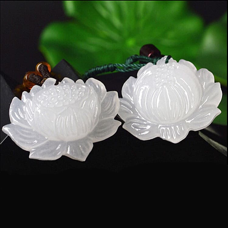 Afghan white jade lotus pendant, mutton fat white jade stone pendant, round lotus, DIY tassel car pendant, jade accessory.
