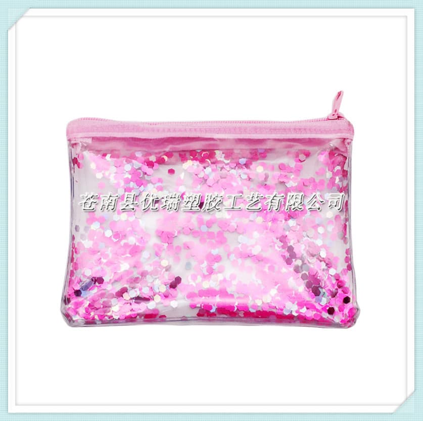 Plastic PVC sequin cosmetic bag Transparent PVC jewelry coin sequin pencil bag Voltage PVC sequin quicksand bag
