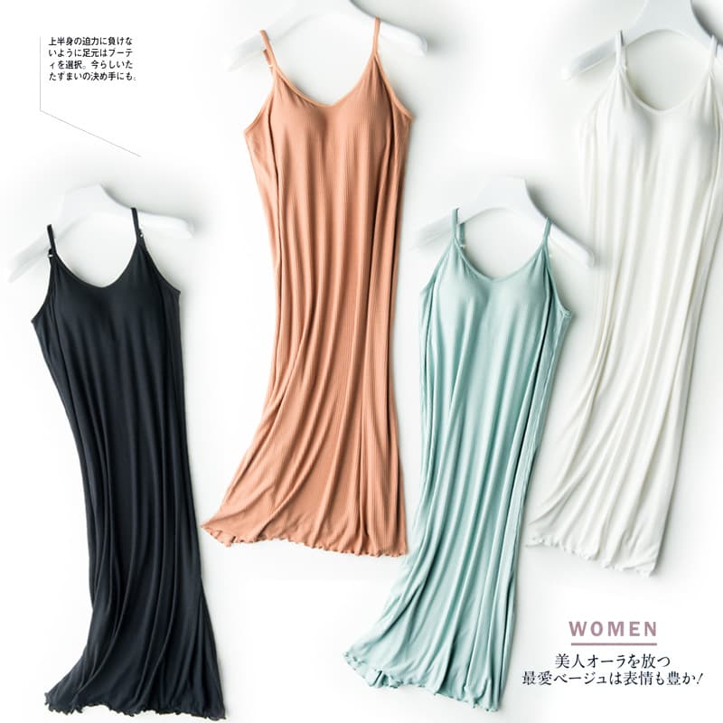 Thread beauty strap chest pad Cup integrated long plus size women's underskirt pajamas home wear strap nightdress