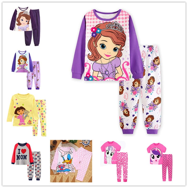 Best-selling Girls' Long Sleeve Cartoon Design Pajama Set for Toddlers and Kids C02