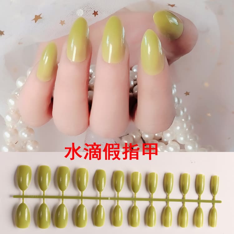 Water Drop Nail Tips Fake Nails Bride Nail Art Finished Product TikTok Influencer Removable Wearable Nails Bean Paste Cross-border Nail Stickers