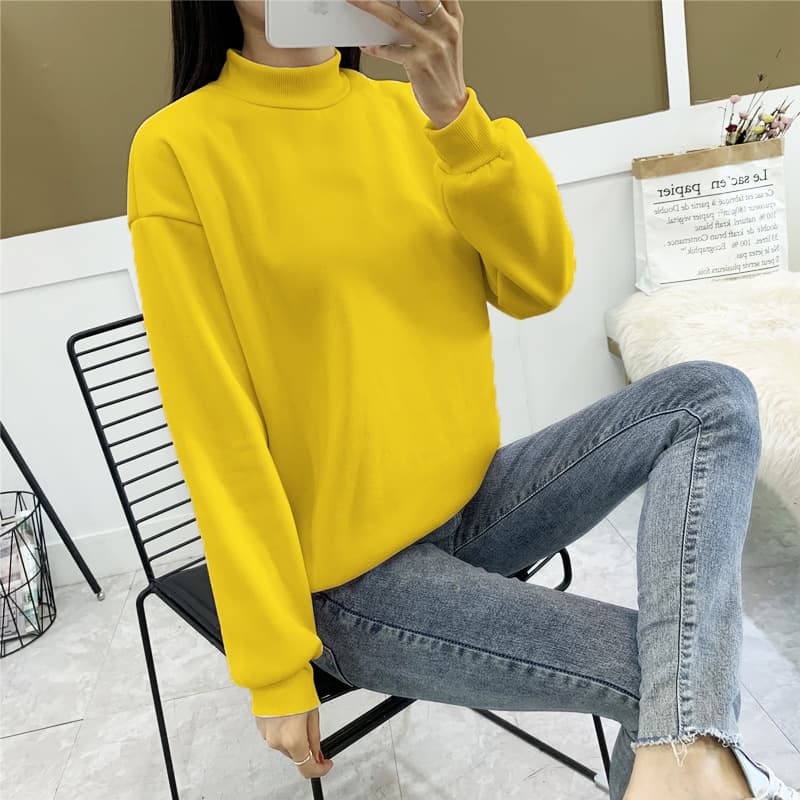 Fleece Women's New Candy Style Small High Collar Loose Casual Long-Sleeve Top for Students, Advertising Sweater Plain Solid Color Sweater