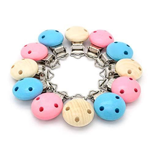 Colorful Beech Wood Beads Three-Hole Round Pacifier Clip Baby Teether Pacifier Chain Anti-Loss Accessory DIY Clip