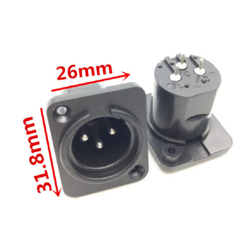 Panel Plastic Right Angle XLR3P Male Seat Straight Male XLR Three-Core Male Socket Canon Head Professional Connector Copper Pin