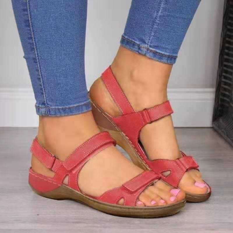 2020 Summer Breathable Peep-Toe Shoes, Comfortable Flat Wedge Open-Toe Velcro Casual Sandals, Export Large Size Women's Shoes
