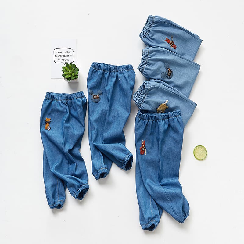 Mosquito-Resistant Denim Children's Summer Thin Lantern Pants Unisex Baby Air Conditioning Pants Sleepwear Lightweight Cotton Kids Jeans