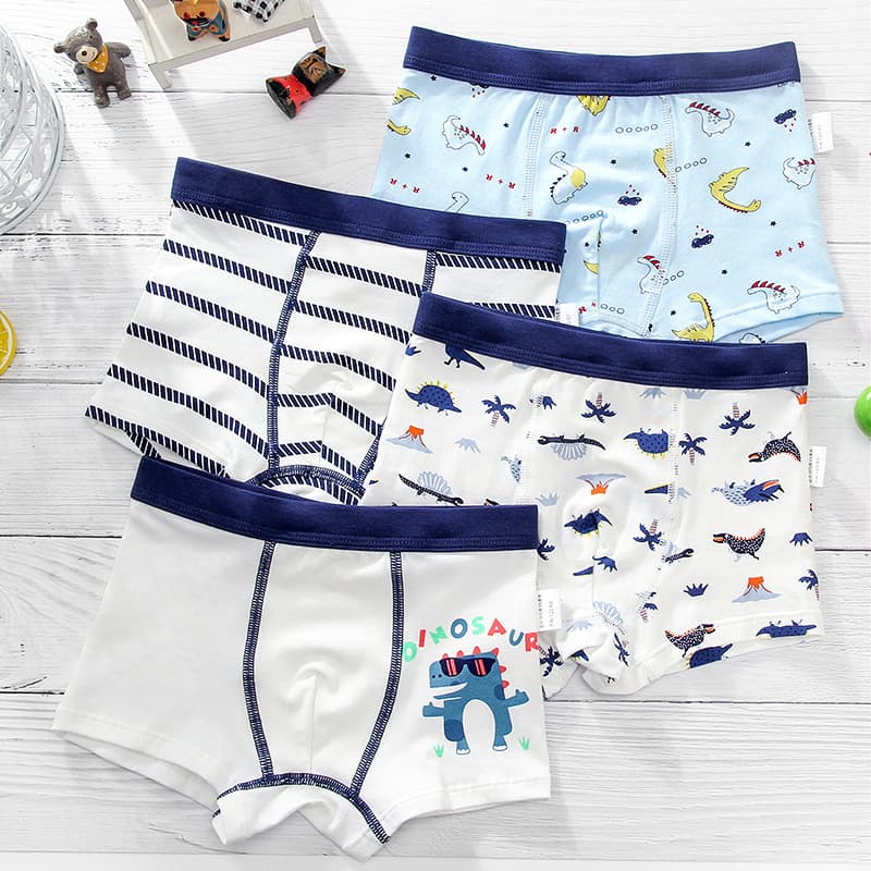 [Pack of 4] Boys' Cotton Boxer Briefs, Boys' Four-Corner Underpants, Baby Shorts for Big Kids