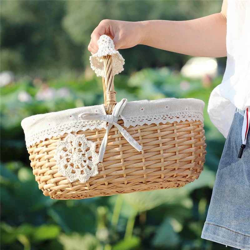Rattan portable basket storage basket wicker flower basket baby full moon gift basket fruit basket picnic basket manufacturer supply