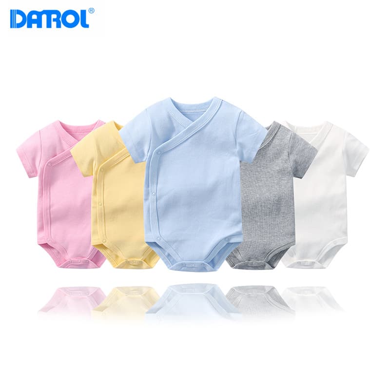 Newborn Cotton Short-Sleeve Bodysuit Infant Summer Side-Snap Triangle Baby Romper Onesie