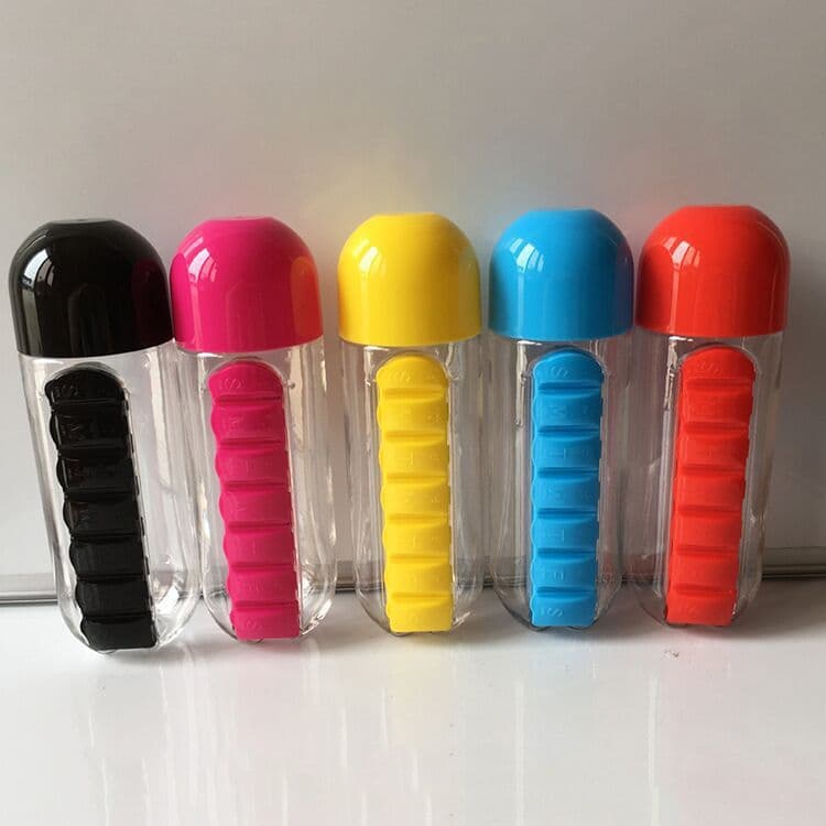 7-Day Portable Pill Organizer 2-in-1 Outdoor Water Bottle with Pill Case Cup