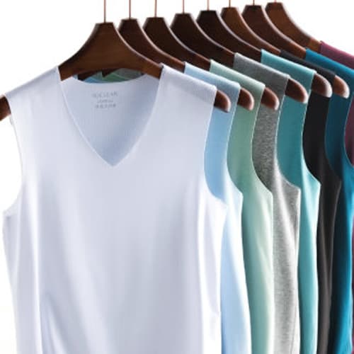 Large Size Available, Ice Silk Vest for Men, Seamless Sport Base Layer V-Neck Sleeveless T-Shirt, Summer Thin Style Men's Clothing