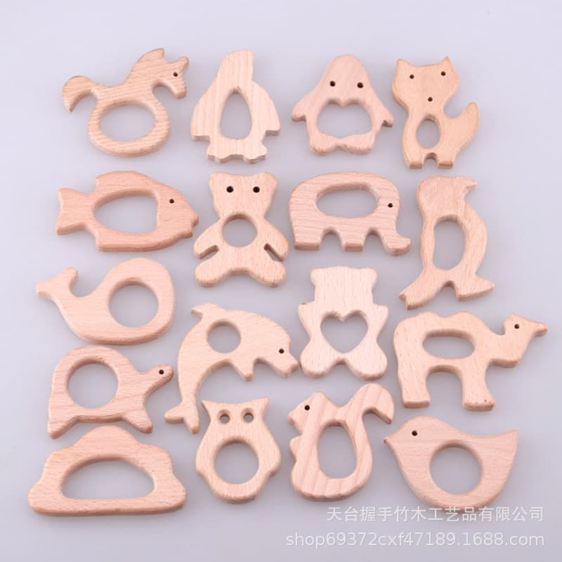 Amazon Best Selling Beech Cartoon Animal Shape Teething Toy Beech Baby Teeth Chewing Stick Accessories