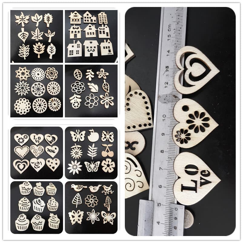 New Thin Wooden Decorative Pieces Hollow Mixed Designs Diy Craft Supplies Various Shapes Available