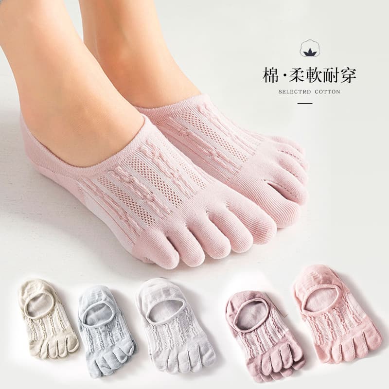 Women's Breathable Silicone Fingerless Socks Sweat Absorbent Invisible Short Tube Summer Thin Cotton Casual No-sew Socks