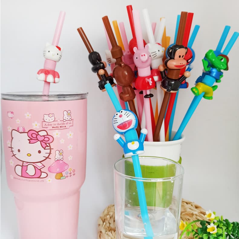 Direct Sale Creative Cartoon Straw Gift Animal-Shaped Art Straw Telescopic Bent Straw for Children Drinking Water Beverage Straw
