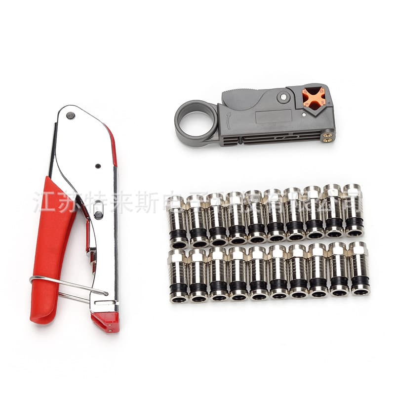 Coaxial Cable Crimping Pliers and Network Cable Pliers Set, Squeeze Stripping and Crimping Tool, Dual-Pass Connector Combo Kit