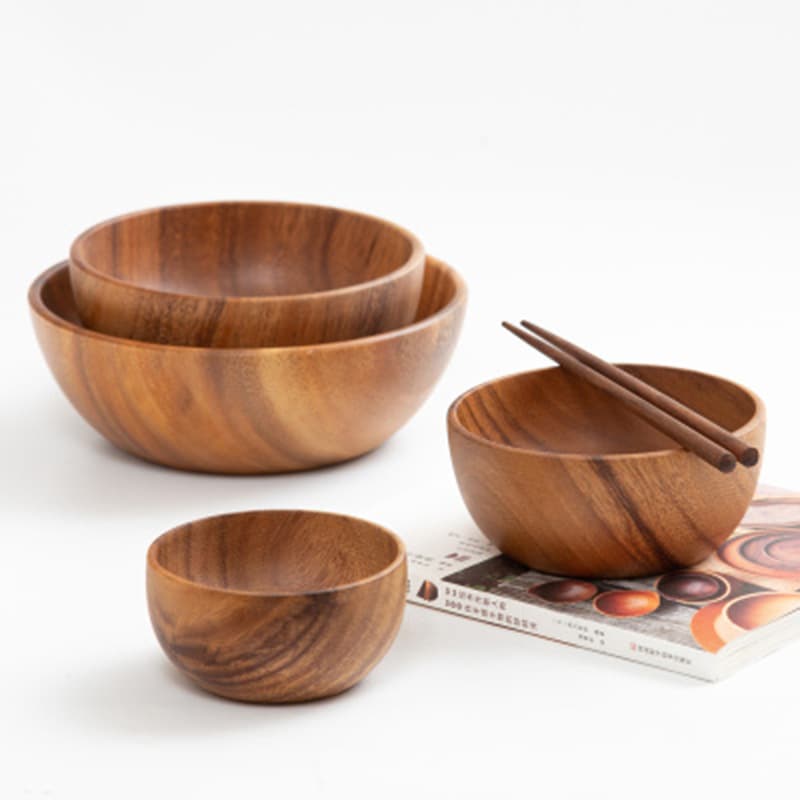Japanese Wooden Bowl Solid Wood Acacia Wood Bowl Large and Small Sizes for Export Food Photography Prop Wooden Tableware Wood Bowl