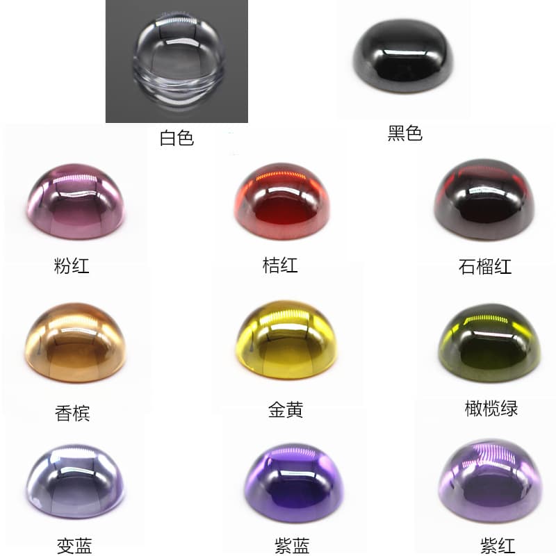 Factory direct sales of round, flat-bottomed, plain white or colored zircon gemstones; artificial flat-bottomed, polished, cabochon-faced cubic zirconia (CZ).